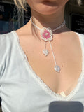 Pink pansy appliqué wrap necklace